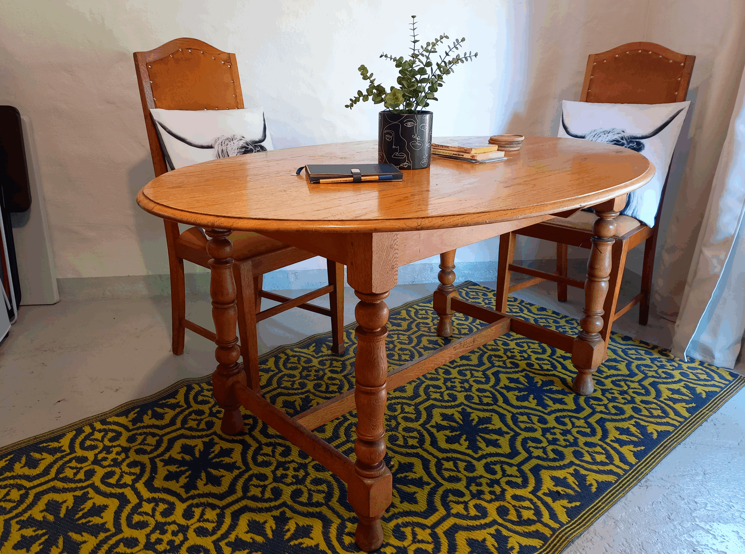 Dining table and seating area